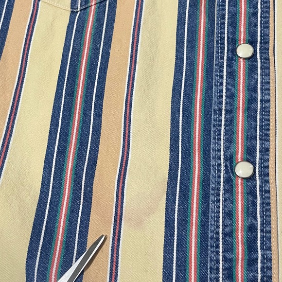 Wrangler X-Long Tail Shirt Men 16-35 Yellow Blue Striped Good Western Pearl Snap - Picture 8 of 12